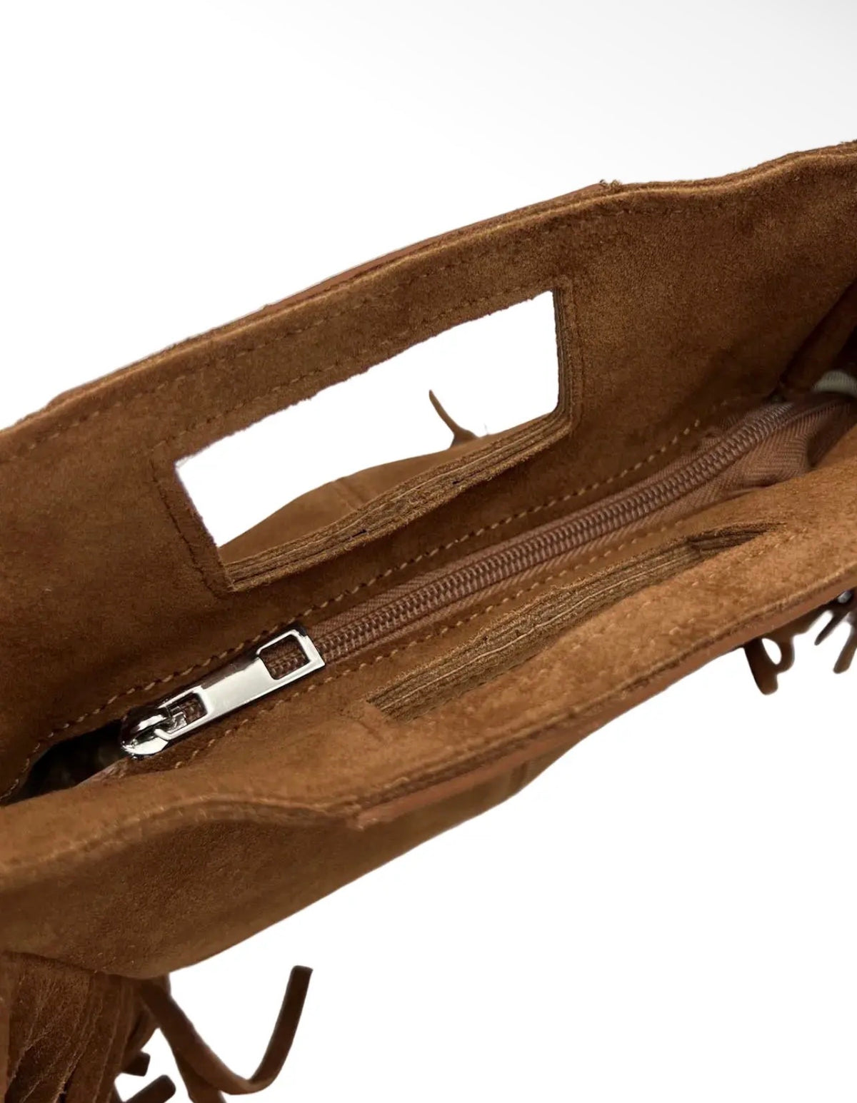 Wildledertasche Alessia mit Fransen – Cognac | Made in Italy