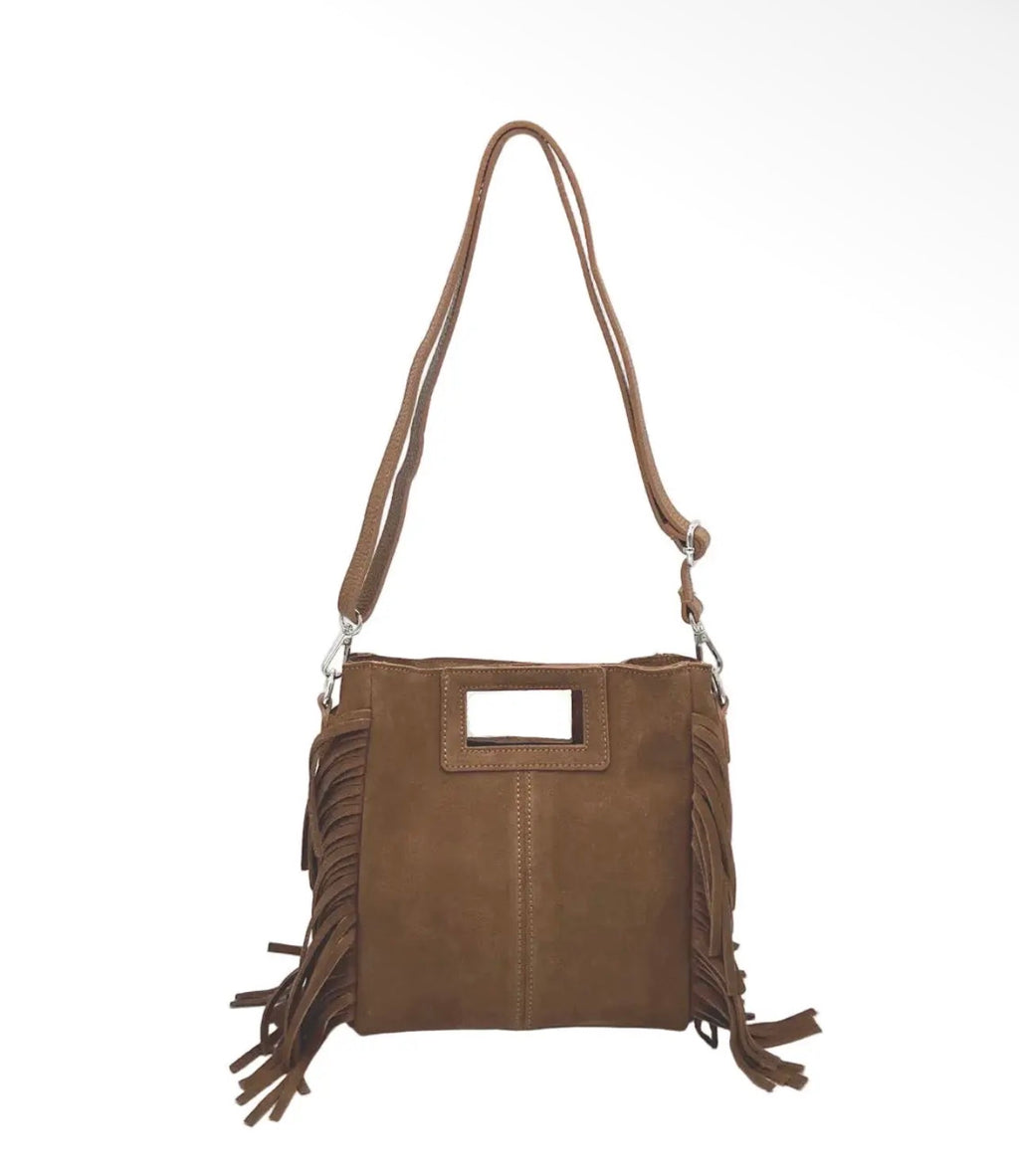 Wildledertasche Alessia mit Fransen – Cognac | Made in Italy